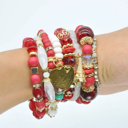 Vista 4 de VONRU - Conjuntos de pulseras bohemias para mujer, 6 juegos de pulseras elásticas apilables multicolor, estilo hippie, joyas finas