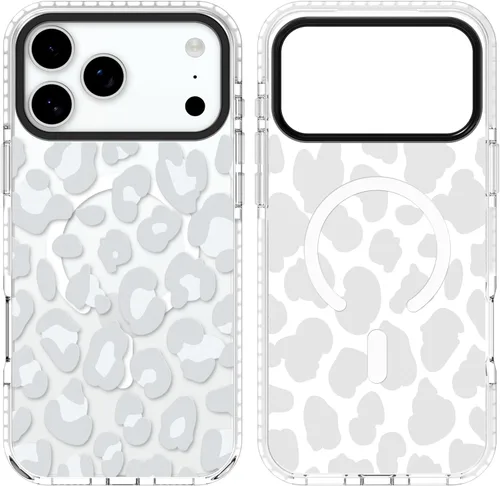 Vista 11 de SAKUULO Funda magnética para iPhone 11 Pro Max [Compatible con MagSafe] Patrón de Estampado de Leopardo Gris Claro Funda de Carga Inalámbrica