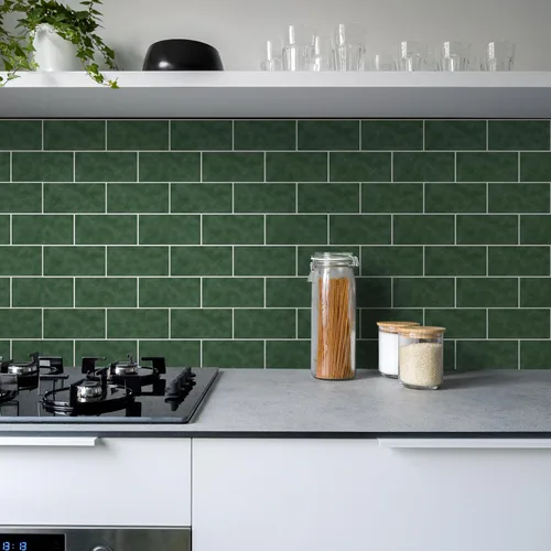 Vista 5 de Alwayspon 10 calcomanías de vinilo verde oscuro para azulejos de pared de 11.8 in x 5.9 in, impermeables, para cocina, baño, autoadhesivas