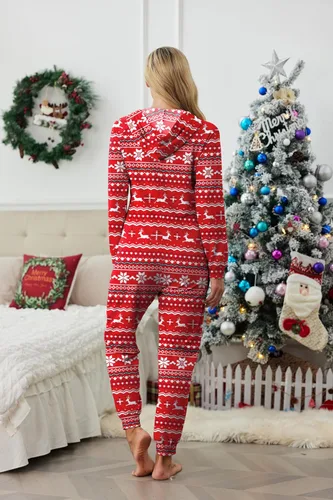 Vista 4 de Ekouaer Enterizo sin pies para mujer, pijama cómodo con capucha para Navidad, tallas S-XXL
