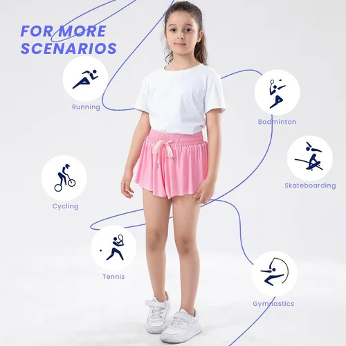 Vista 6 de Paquete de 3 pantalones cortos fluidos para niñas con bolsillos, 2 en 1, faldas de mariposa fluidas para jóvenes, pantalones cortos para correr