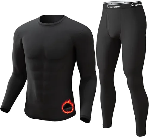 Vista 16 de Thermal Underwear Long Johns for Men Base Layer Cold Weather Set A-Negro