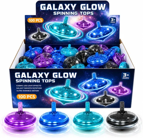 Vista 9 de Tops giratorios LED intermitentes para niños, recuerdos de fiesta a granel y premios de aula (clásico - 50 piezas)