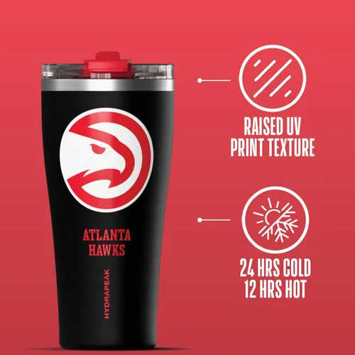 Vista 5 de Hydrapeak Atlanta Hawks - Botella de agua de acero inoxidable aislada al vacío de 30 onzas con licencia oficial de la NBA, con tapa con popote, a