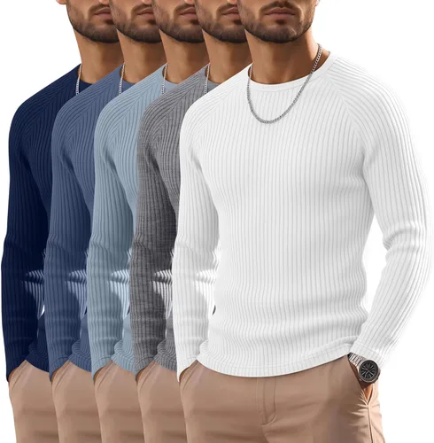 Vista 16 de Oakgarden Paquete de 5 camisas térmicas acanaladas de manga larga para Colores básicos
