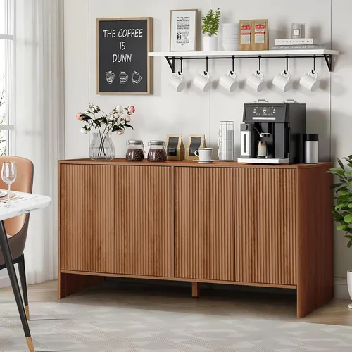 Vista 8 de Aparador bohemio, moderno de mediados de siglo, aparador de credenza acanalado con almacenamiento para cocina, comedor, oficina, sala de estar, TV