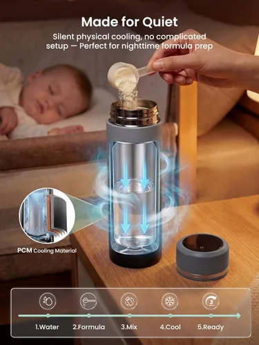 Vista 3 de Grownsy Fabricante portátil de biberones de fórmula para bebés, enfriamiento rápido en 3 minutos, enfriamiento físico puro, no necesita energía