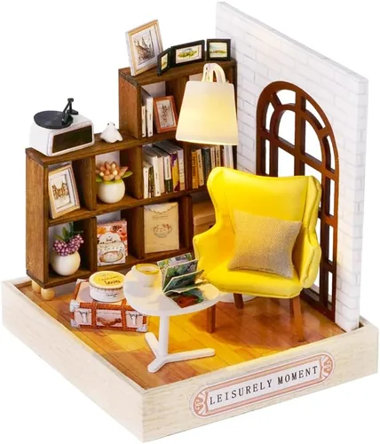 Vista 15 de TuKIIE Kit de casa de muñecas en miniatura con muebles, a escala 1:24, casa de muñecas de madera creativa para habitación mini, a prueba de polvo