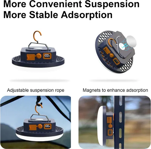 Vista 6 de Luz de campamento recargable de 10000 mAh con control de voz - 4000LM 3000K/4500K/6500K Linterna LED portátil, IPX4 impermeable para camping, 30W pro