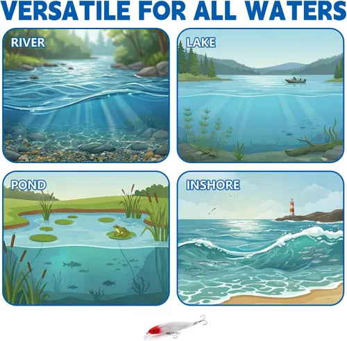 Vista 6 de Señuelos flotantes, señuelos de arrastre con ganchos agudos BKK 1/0 # 4X y 5 sonajeros de acero. Acción realista atrae a los peces. Ideal para agua