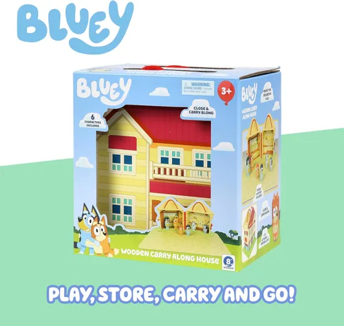 Vista 6 de Bluey 8th Wonder Juego de Casa de Juguete de Madera Portátil, 23 Cm, Juego de Casa de Juguete Portátil con 6 Personajes y Alfombra de Rompecabezas