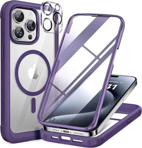 Vista 214 de Miracase - Funda magnética para iPhone 13 Pro Max de 6.7 pulgadas (compatible con MagSafe), transparente, completo, protector de pantalla de vidrio