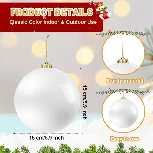 Vista 2 de Hiboom 4 adornos de bola de Navidad de plástico de 5.9 pulgadas/5.906 in, bolas de decoración de árbol de Navidad, adorno decorativo grande