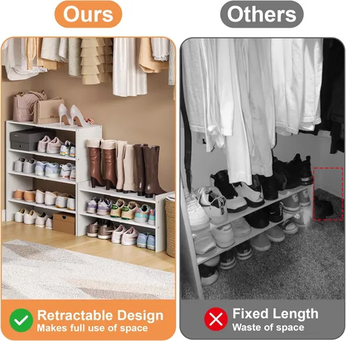 Vista 9 de X-cosrack - Organizador de zapatero de 2 niveles para armario, zapatero blanco expandible y ajustable, estantes de almacenamiento de zapatos