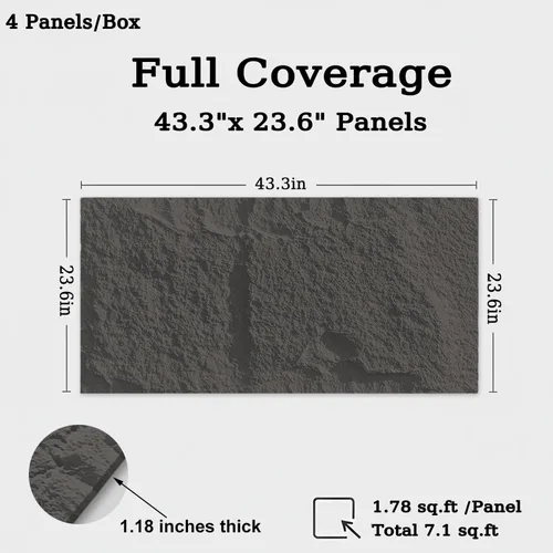 Vista 2 de Paneles de pared de piedra sintética 3D, 4 paneles de revestimiento de poliuretano para decoración de pared interior, textura de cemento más gruesa