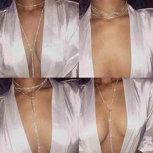 Vista 4 de Jovono Rhinestone Choker Necklaces Crystal Rhinestone Necklace Sparkly Long Necklace Jewelry for Women and Girls