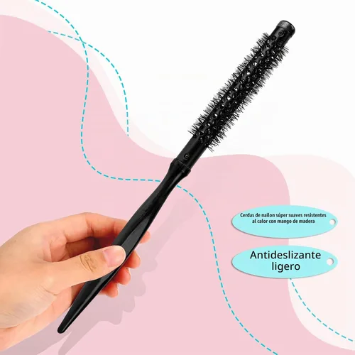 Vista 3 de Pequeño cepillo redondo de cerdas de nailon para peinar el cabello de las mujeres, mini rodillo Quiff para secar con soplado, levantar flequillo