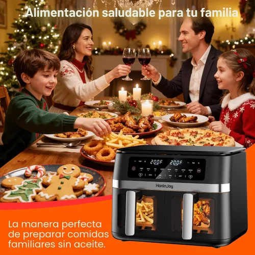 Vista 8 de Freidora de aire grande de doble cesta de 12 cuartos con 50 revestimientos de papel y ventana de visión, 12 en 1 con pantalla táctil digital