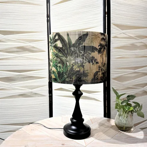 Vista 3 de Pantalla de bambú con diseño de plantas tropicales, adecuada para lámparas de pie y lámparas de escritorio, translúcida en forma de cubo, decoración