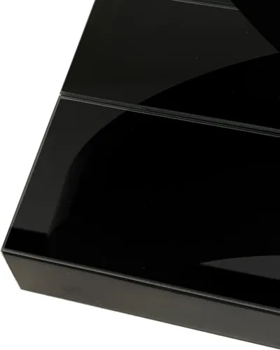 Vista 6 de SSLine Mesa de consola negra con espejo para sala de estar, mesa de entrada moderna de espejo de 43 pulgadas con base de cristal en forma de O