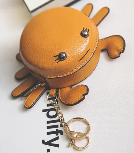 Vista 3 de Monedero de cangrejo con diseño de dibujos animados de animales con llavero lindo cartera de cuero para llaves para mujeres y niños