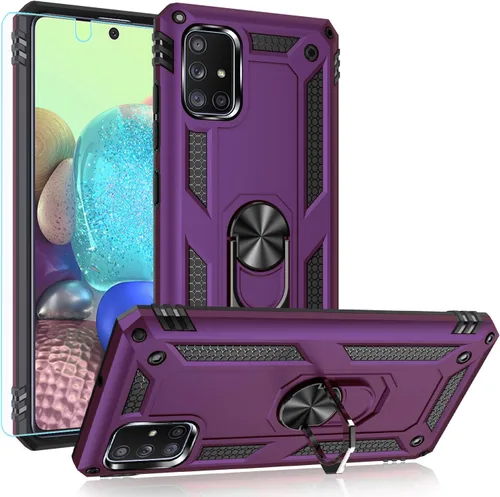 Vista 9 de Funda para Samsung A71 5G, Galaxy A71 5G, funda PUSHIMEI de grado militar resistente con protector de pantalla HD, anillo magnético con soporte