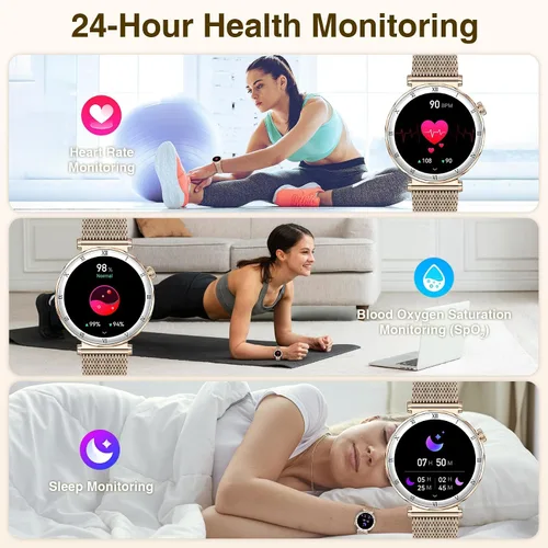 Vista 5 de Smart Watches for Women (Answer/Make Calls),1.19" AMOLED Slim, Rose Gold