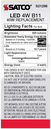 Vista 6 de Satco 6Pk 4w B11 LED 3500K Candelabro Base regulable - 40W equiv