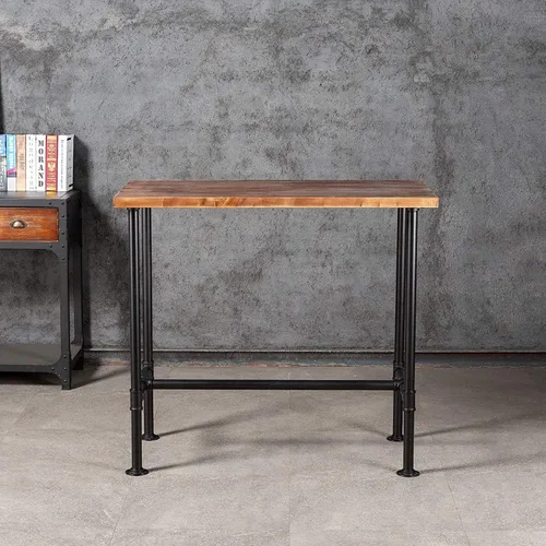 Vista 4 de Juego de mesa de bar y taburete de bar de 5 piezas, industrial rectangular, para comedor, pub, bar, escritorio y encimera de cocina, taburete