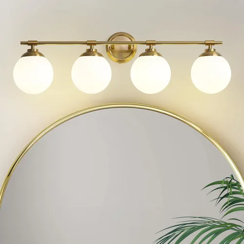 Vista 9 de Rayogale Lámparas de baño doradas, ETL 2 luces de tocador sobre espejo con vidrio esmerilado, iluminación suave, apliques de baño de 15 pulgadas