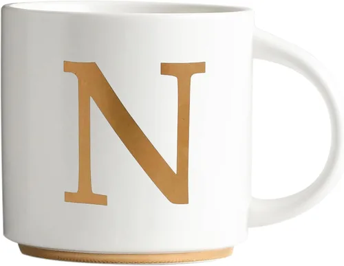 Vista 19 de COLLECTIVE HOME - Tazas de cerámica con monograma, tazas de café con inicial dorada de 15 onzas, elegantes tazas de té del alfabeto, elegante taza p