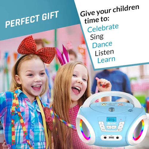 Vista 6 de KLIM Candy Kids - Reproductor de CD para niños, radio FM, incluye baterías, Boombox portátil, reproductor de CD para niños, con altavoces, niños Azul