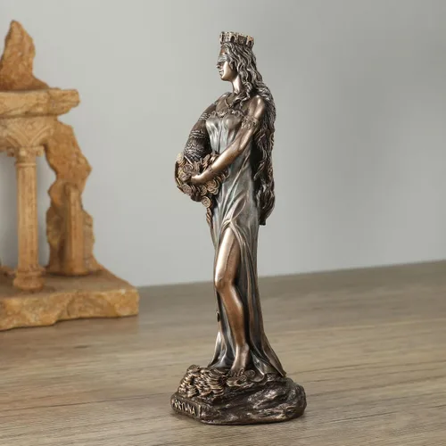 Vista 4 de Veronese Design Escultura de resina Fortuna, la diosa griega de la fortuna y la suerte, de 6 1/8 pulgadas, acabado en bronce fundido en frío