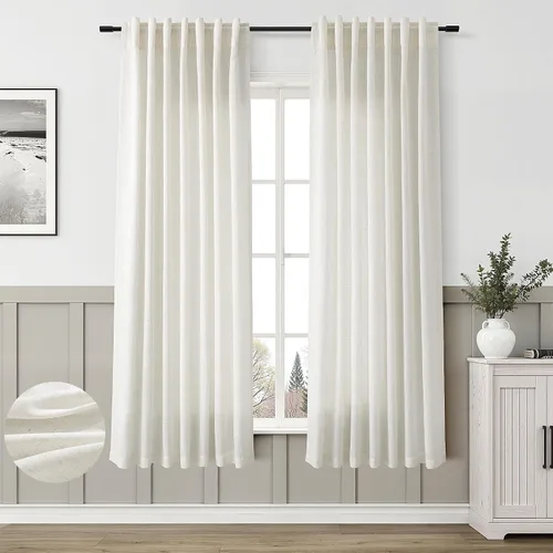 Vista 28 de Aersas Aqua Green Linen Curtains 84 Inches Long 2 Panels Set Back Tab Rod Pocket Living Room Curtain Farmhouse Rustic Light Filtering Hook Drapes