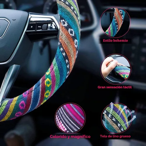 Vista 4 de funda elástica de microfibra para volante estilo boho para mujeres, ajuste universal de 38 cm para auto y SUV, cubierta protectora estilo hippie