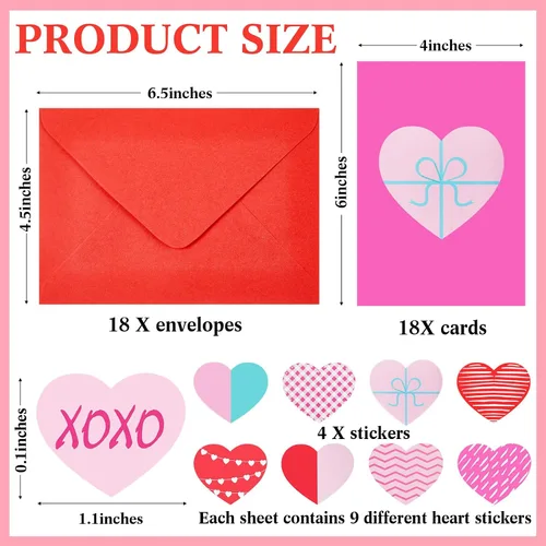 Vista 2 de Outus Surtido de tarjetas de San Valentín en blanco en forma de corazón, tarjetas de notas de amor rojas a granel de 4 x 6 pulgadas, surtido