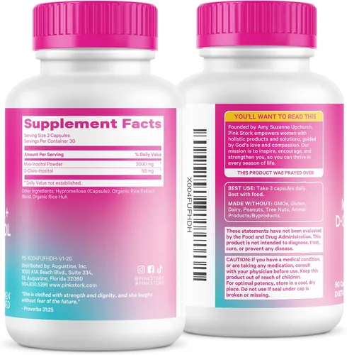 Vista 9 de Pink Stork Suplemento de inositol para mujeres, mio-inositol 40:1 y D-chiro inositol, equilibrio hormonal para mujeres, ovulación saludable y apoyo