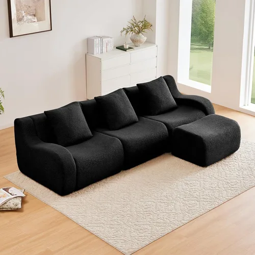 Vista 40 de Sofás de peluche sin hueso para sala de estar, juego de sofá modular negro con asiento profundo, sofá de gran tamaño, sofás para sala, cómodos sofás