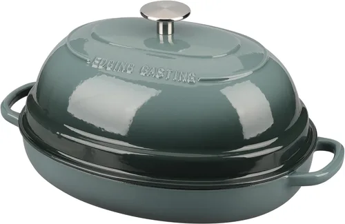 Vista 10 de EDGING CASTING Olla ovalada esmaltada de hierro fundido holandés con tapa, horno holandés de pan para hornear pan de masa madre, pan holandés, horno