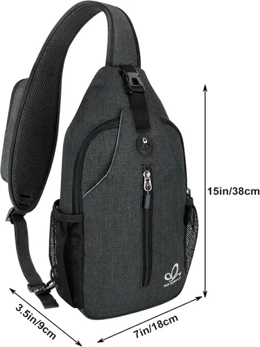 Vista 116 de Waterfly - Mochila cruzada tipo bandolera para viajes y caminatas, bolsa de pecho, Gris, talla única