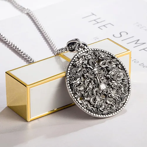Vista 6 de Collar de plata de ley 925 para hombre, 100 % de plata de ley 925, diseño vintage, colgante de dragón, joyería de plata para hombre, regalo
