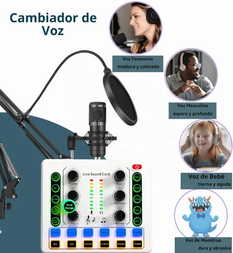 Vista 6 de Paquete de equipo de podcast, BM-800 - Paquete de micrófono para podcast, cambiador de voz con brazo de micrófono, micrófono condensador de estudio