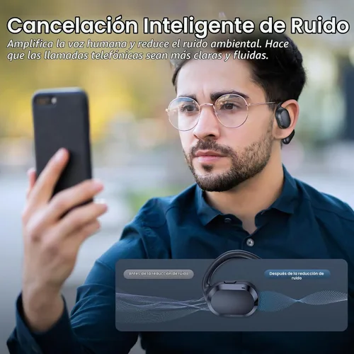 Vista 4 de Auriculares de oreja abierta, IPX7 impermeables, Bluetooth 5.3 True Wireless Sports Over Ear Auriculares con ganchos para los oídos, micrófono Negro