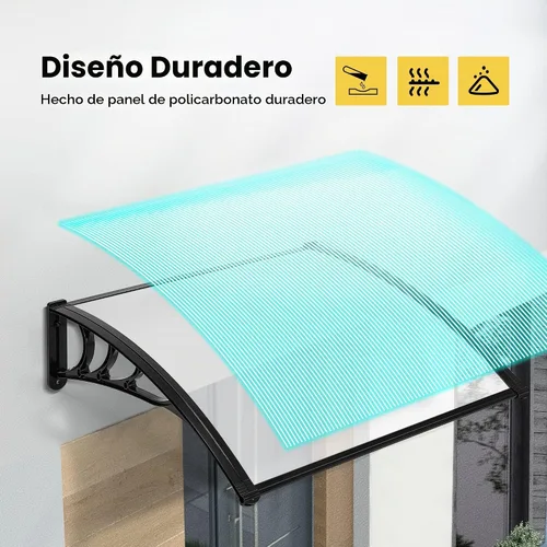 Vista 3 de VivoHome Toldo de policarbonato transparente para puerta o ventana con soporte negro, 40 pulgadas x 40 pulgadas