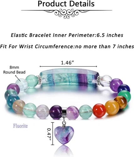 Vista 6 de Jovivi Pulseras de 7 chakras para mujeres y hombres, piedras preciosas naturales de chakras de 0.315 pulgadas, cuentas redondas de amatista, pulsera