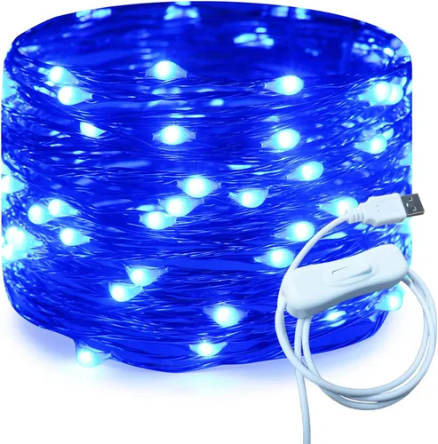 Vista 23 de RUICHEN Alambre de cobre de 33 pies, 100 luces LED USB con interruptor de encendido/apagado, verde