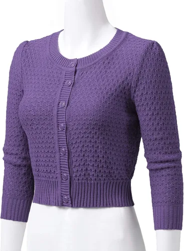 Vista 2 de Suéter de punto de algodón con botones y manga 34 para mujer (S-3XL)