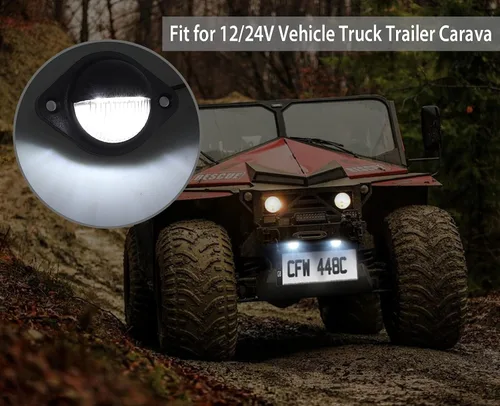 Vista 4 de Justech 2 luces LED para placa de matrícula de 3 luces impermeables, resistentes a los golpes, 12 V 24 V para camiones, SUV, remolques, caravanas