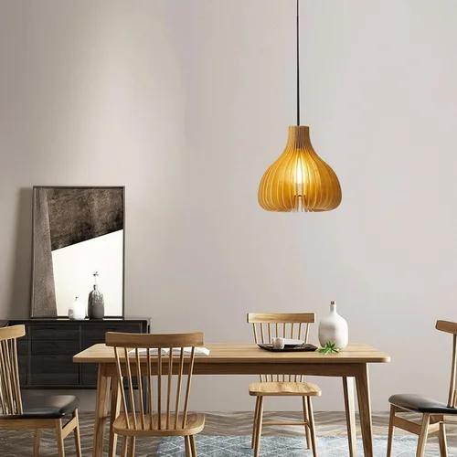 Vista 4 de Lámpara colgante de 9.1" Luz Colgante de Techo de Madera Maciza Ajustable Casquillo E27 Decorativa Iluminación Interior para Comedor Cocina Recámara
