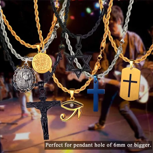 Vista 2 de PROSTEEL Collar de cadena de acero inoxidable para hombres y mujeres, cadena de trigocadena de cuerdacadena de caja, negroplatatono dorado, ancho